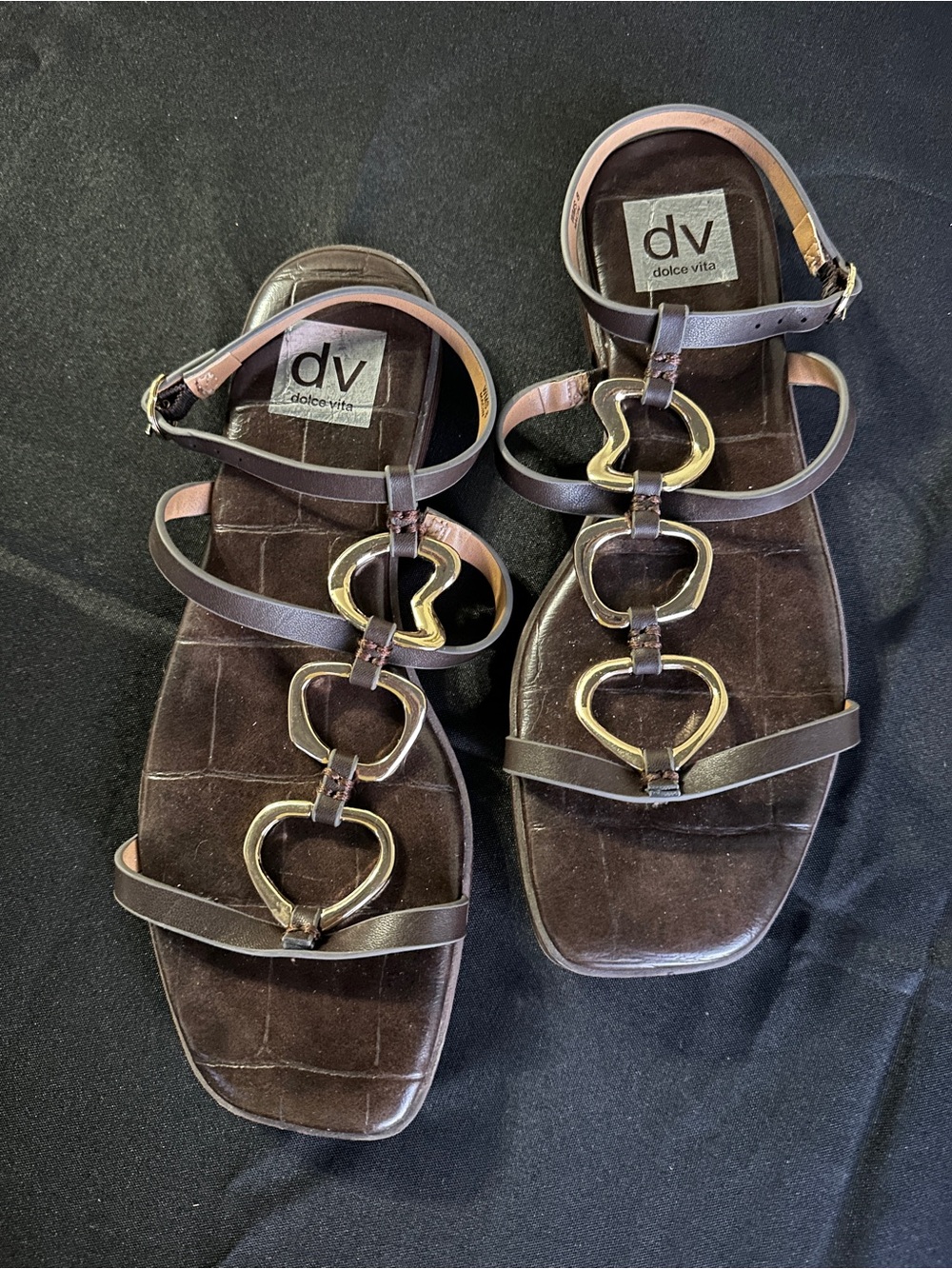 Dolce Vita Brown Strappy Sandals with Gold Accents